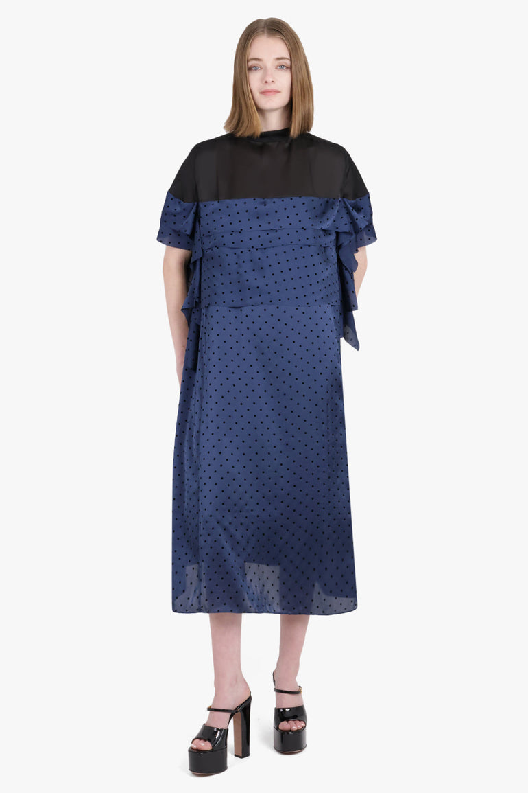 SACAI RTW Polka Dot Flock Print Dress | Blue