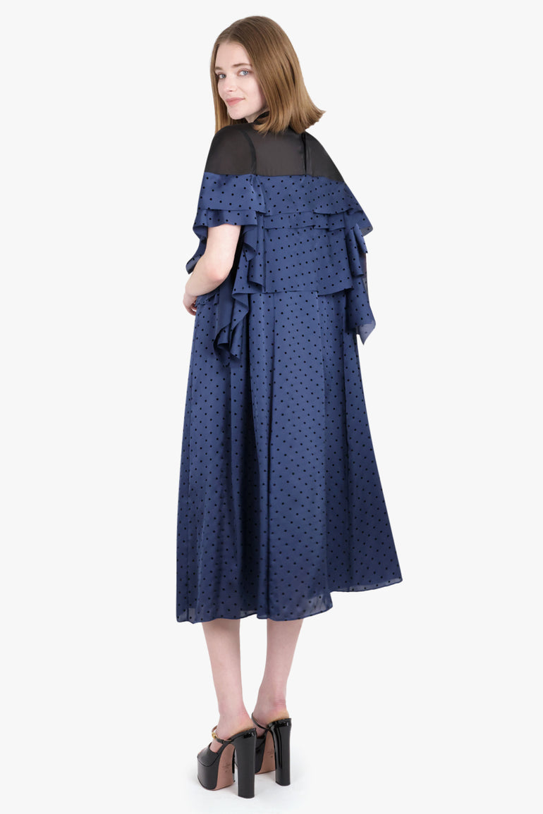 SACAI RTW Polka Dot Flock Print Dress | Blue