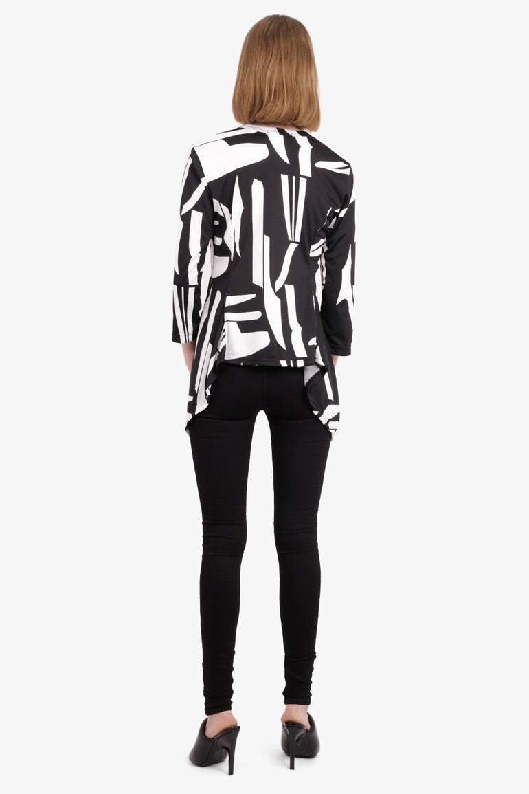 COMME DES GARCONS RTW PRINT TOP WITH DROP SIDE PANELS | BLACK/WHITE