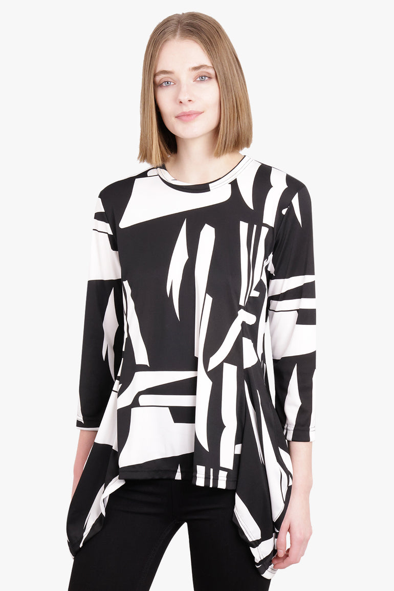 COMME DES GARCONS RTW PRINT TOP WITH DROP SIDE PANELS | BLACK/WHITE