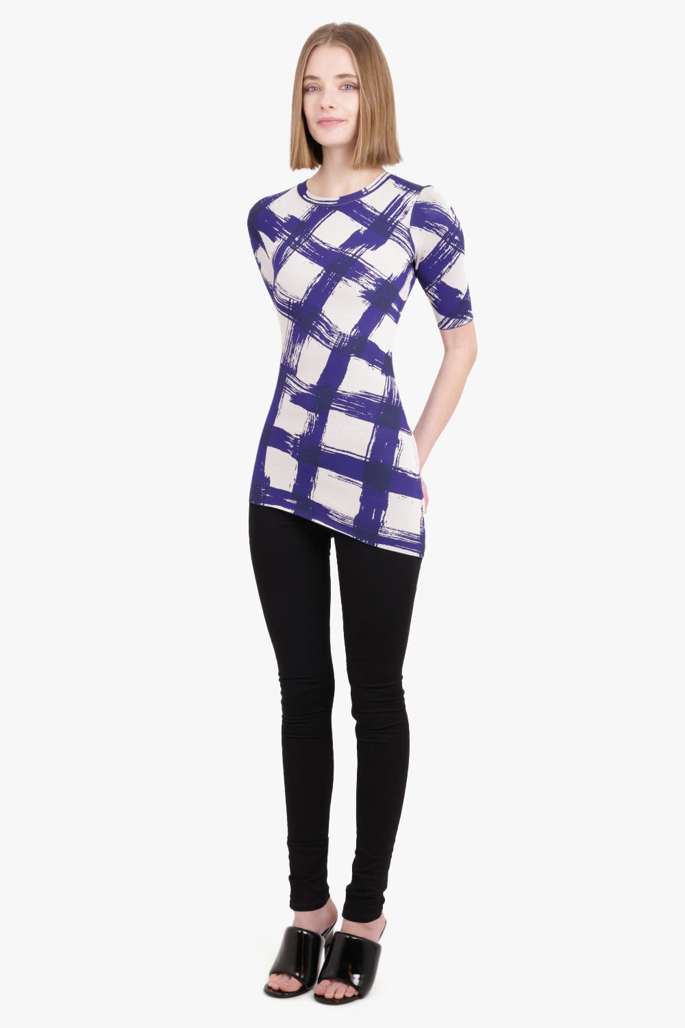 PROENZA SCHOULER RTW GINGHAM JACQUARD TOP S/S BLUE