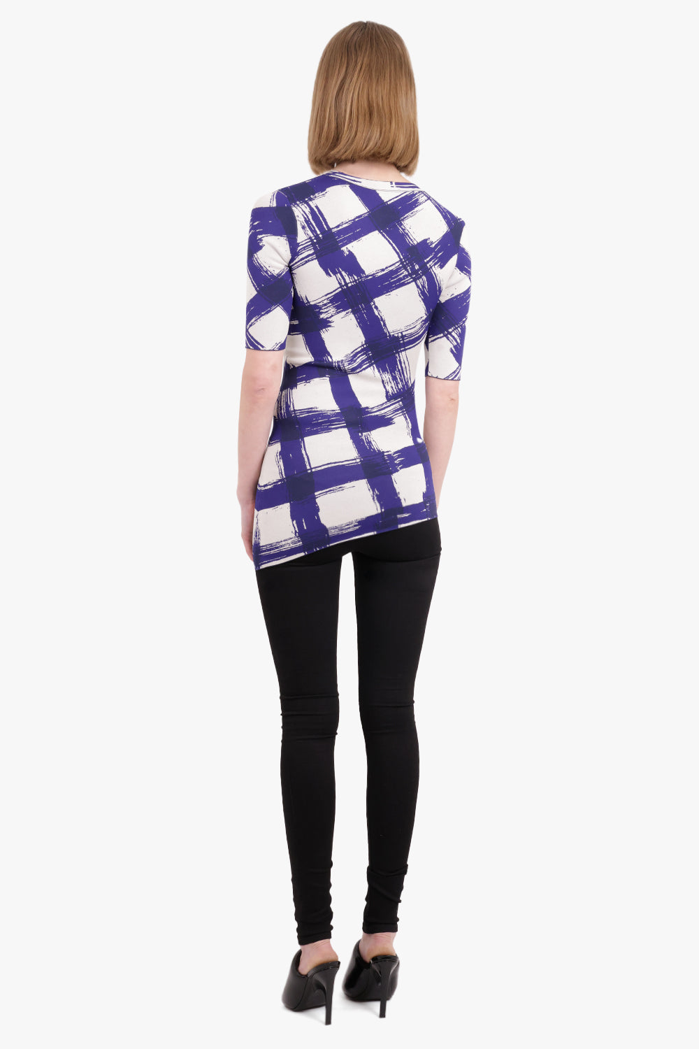 PROENZA SCHOULER RTW GINGHAM JACQUARD TOP S/S BLUE