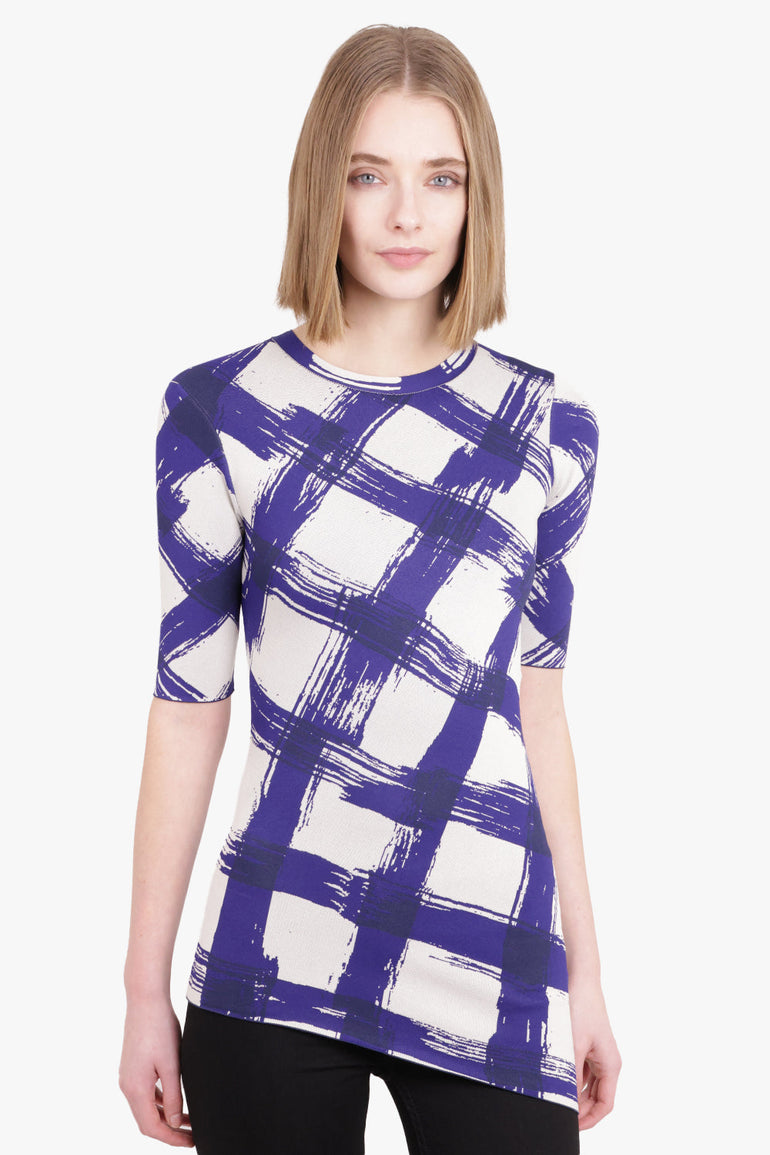 PROENZA SCHOULER RTW GINGHAM JACQUARD TOP S/S BLUE