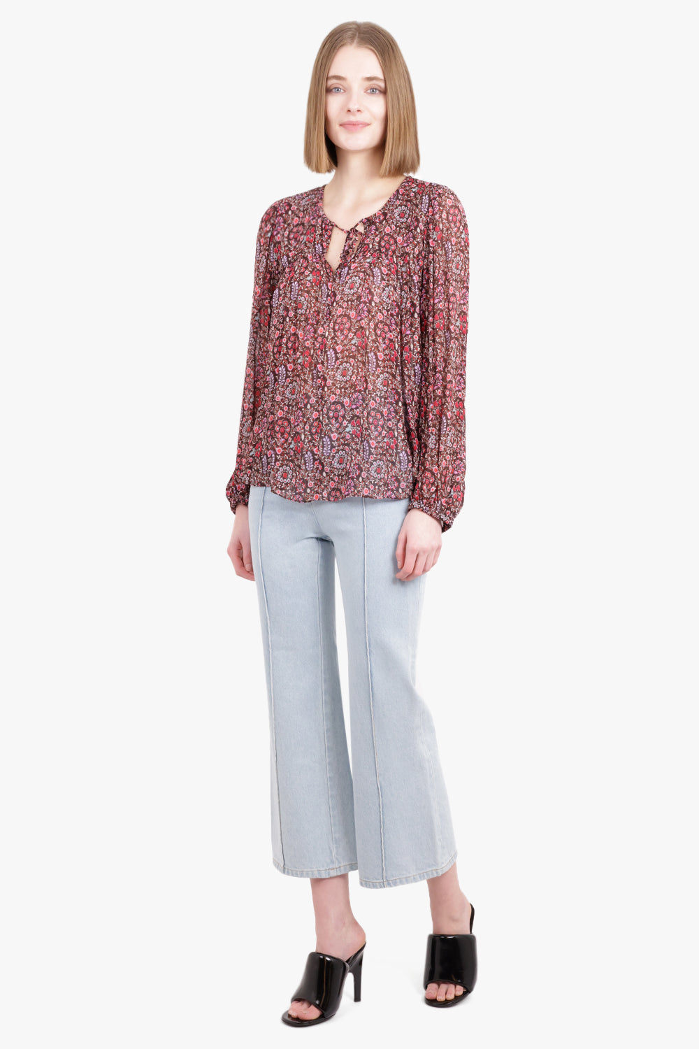 ISABEL MARANT RTW Daytonea Long Sleeve Print Blouse | Brown