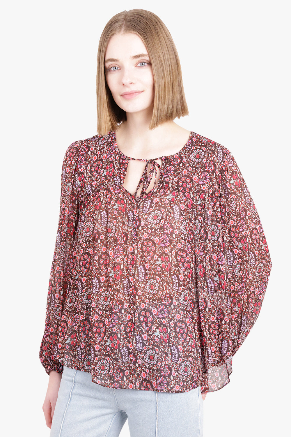 ISABEL MARANT RTW Daytonea Long Sleeve Print Blouse | Brown