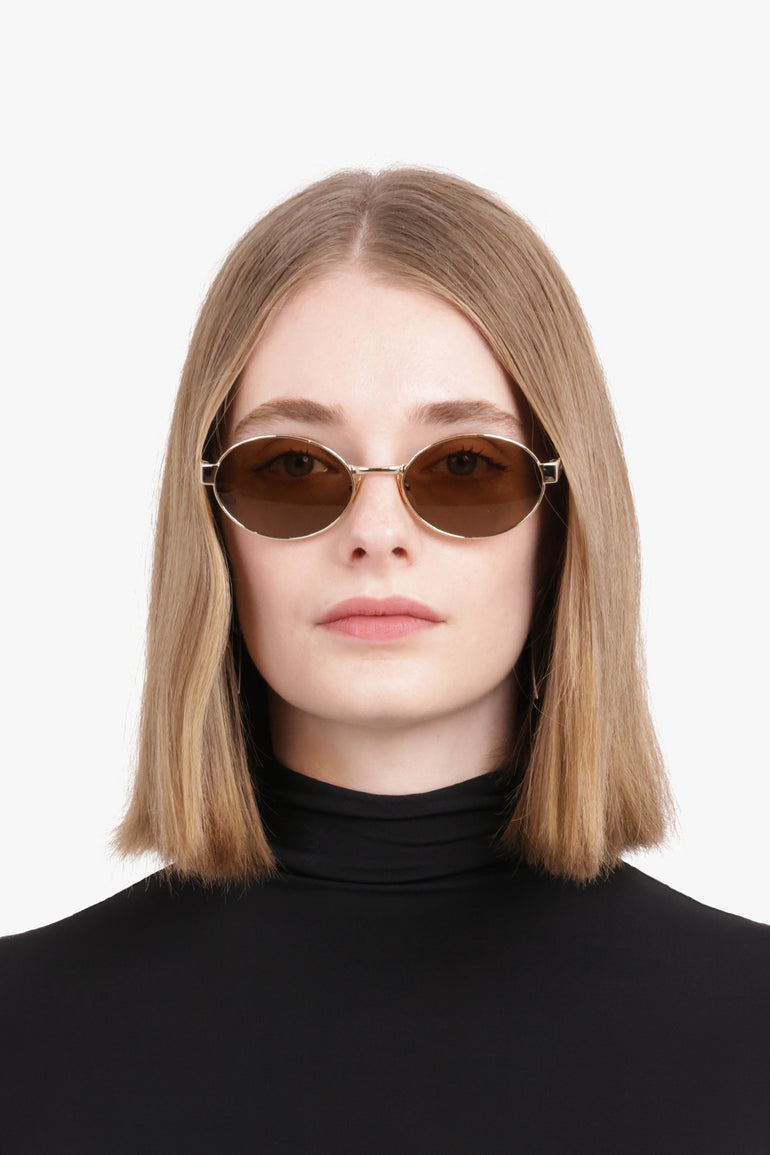 SAINT LAURENT ACCESSORIES GOLD / GOLD/BROWN SL 692 Oval Metal Frame Sunglasses | Gold/Brown