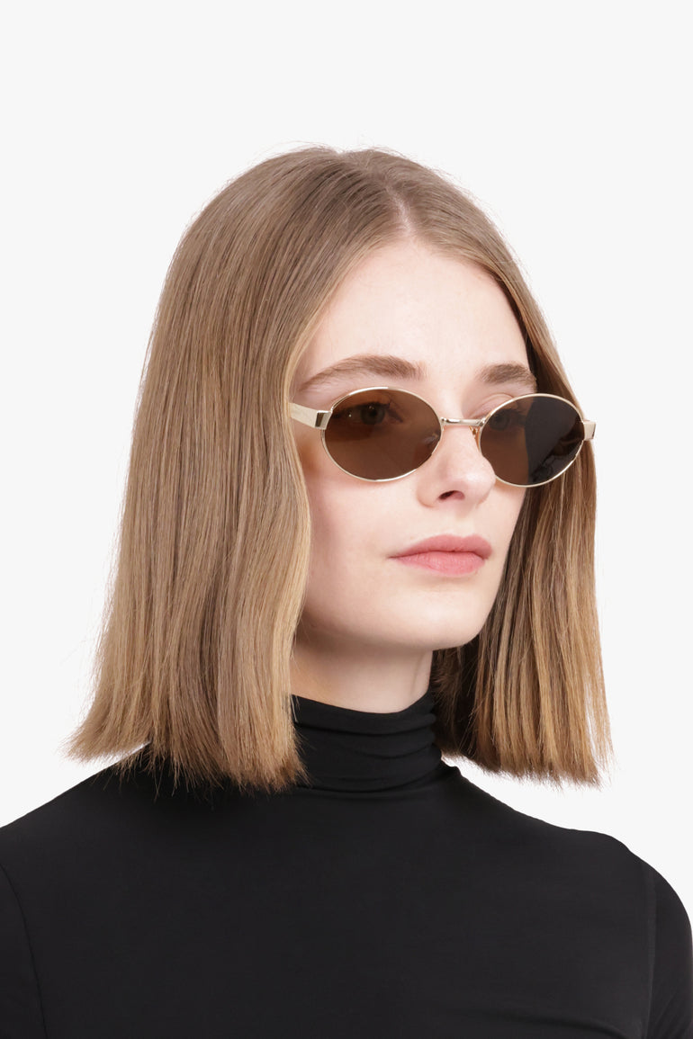 SAINT LAURENT ACCESSORIES GOLD / GOLD/BROWN SL 692 Oval Metal Frame Sunglasses | Gold/Brown