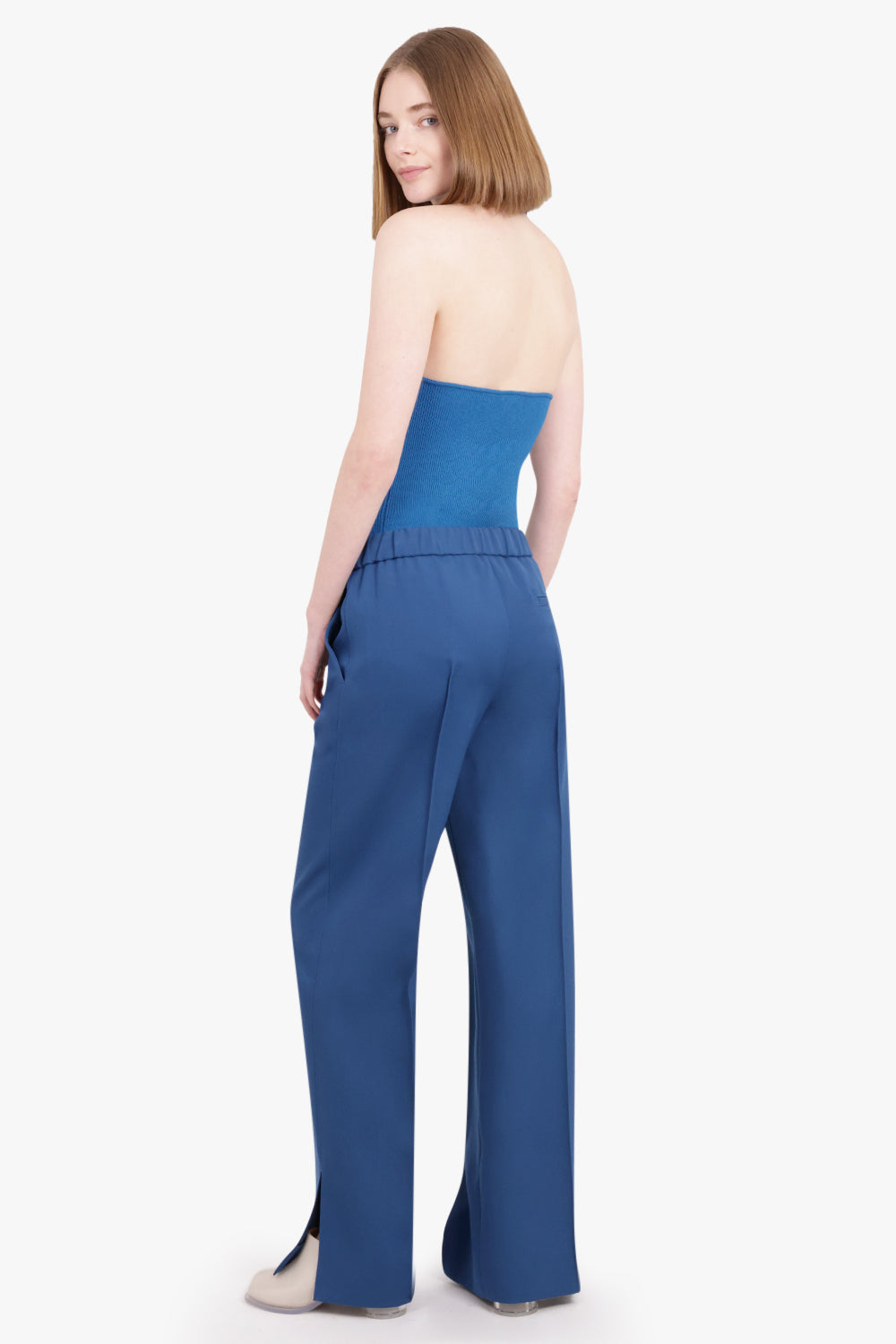 ALAIA RTW Knitted Crossover Ribbed Bodysuit | Blue