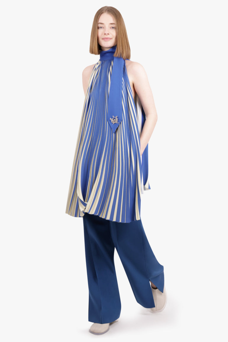 THEBE MAGUGU RTW Sun Ray Pleated Cape | Cobalt/Pearl