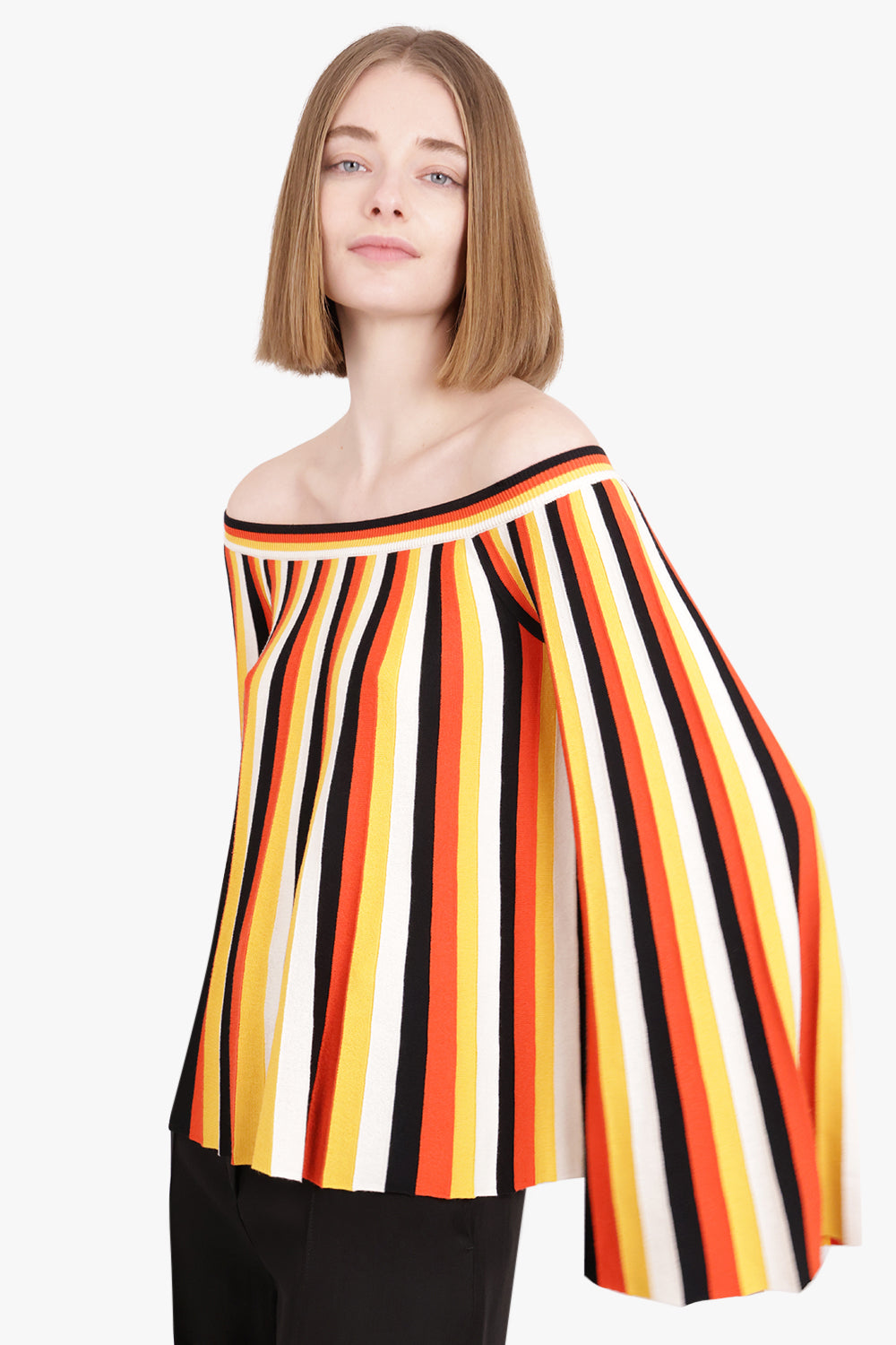 CHLOE RTW OFF SHOULDER STRIPE KNIT | MULTICOLOUR ORANGE