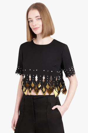 RABANNE RTW Crepe Top with Diamond-Shaped Assembly | Black