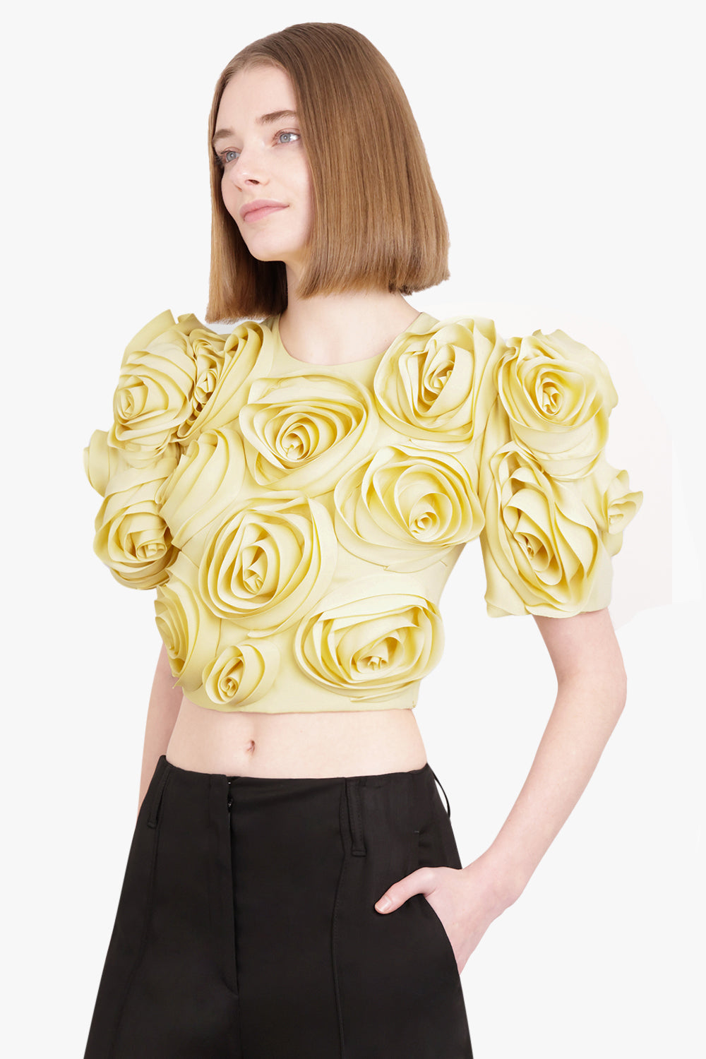 VIKTOR & ROLF RTW Bunch Of Roses Puff Sleeve Top | Yellow