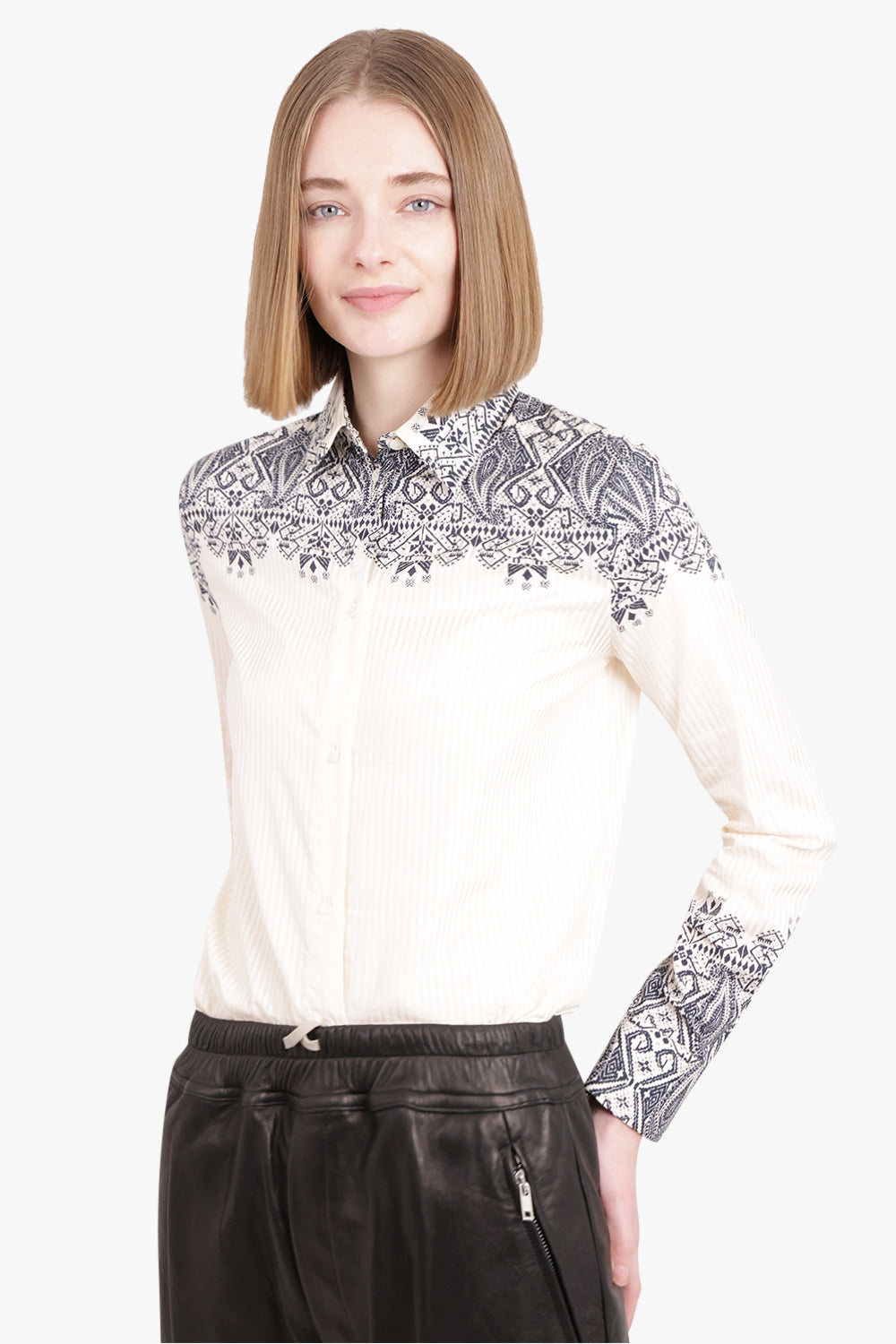 ETRO RTW PAISLEY FRINGE BUTTON UP SHIRT |  BIANCO