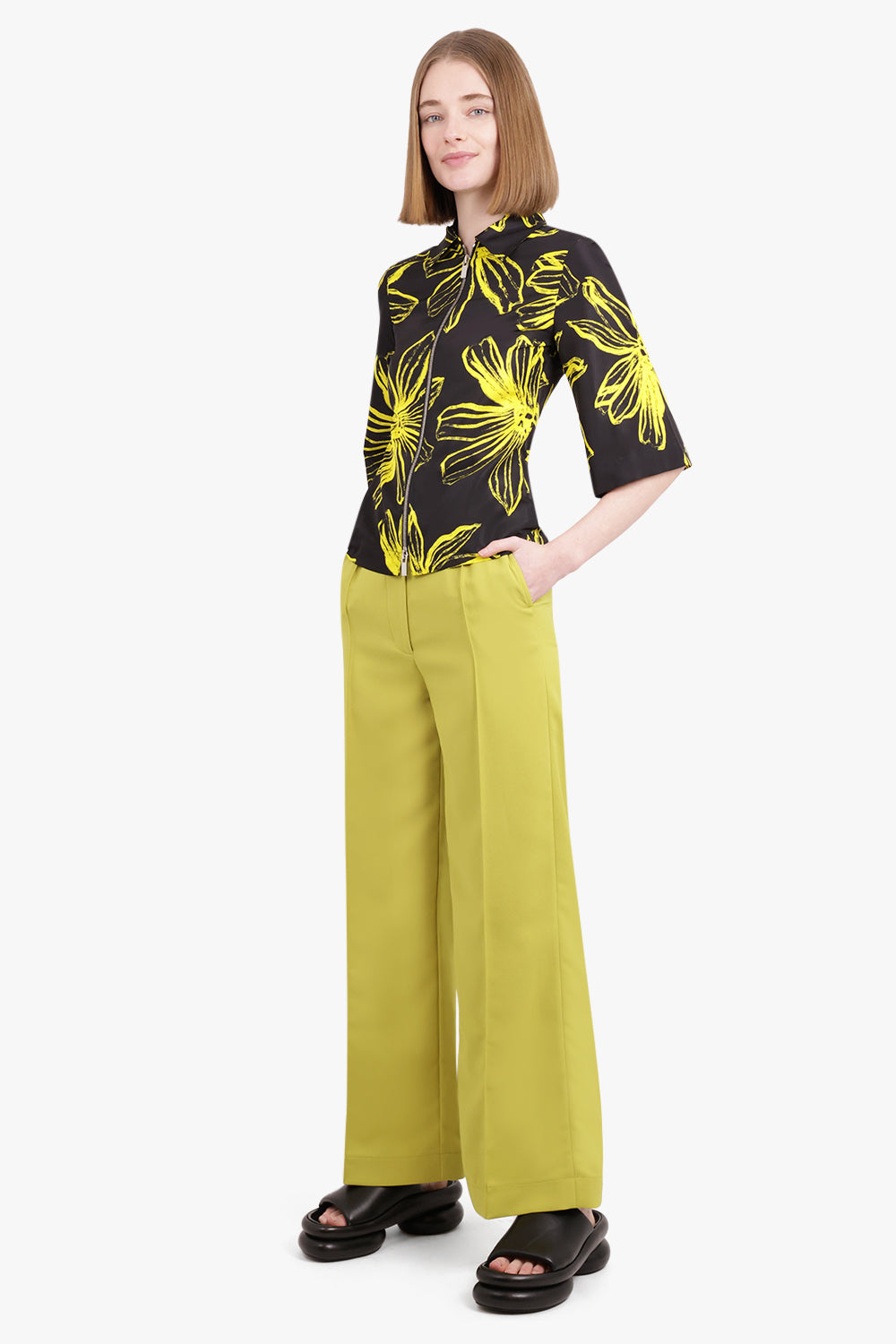 NINA RICCI RTW FLOWER PRINT ZIP TOP L/S YELLOW