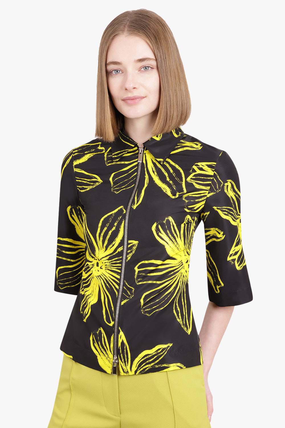 NINA RICCI RTW FLOWER PRINT ZIP TOP L/S YELLOW