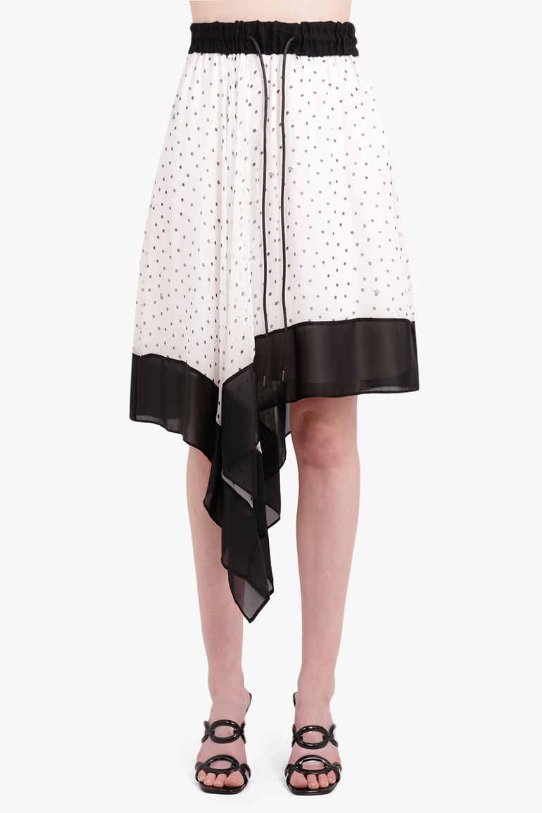 SACAI RTW ASYMMETRIC POLKADOT SKIRT WHITE