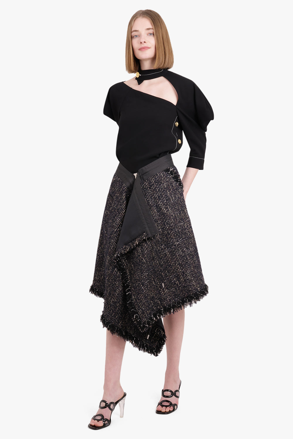 SACAI RTW Asymmetric Tweed Skirt | Black