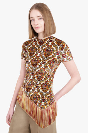 RABANNE RTW Printed Tank Top with Fringe Detail | Cachemire