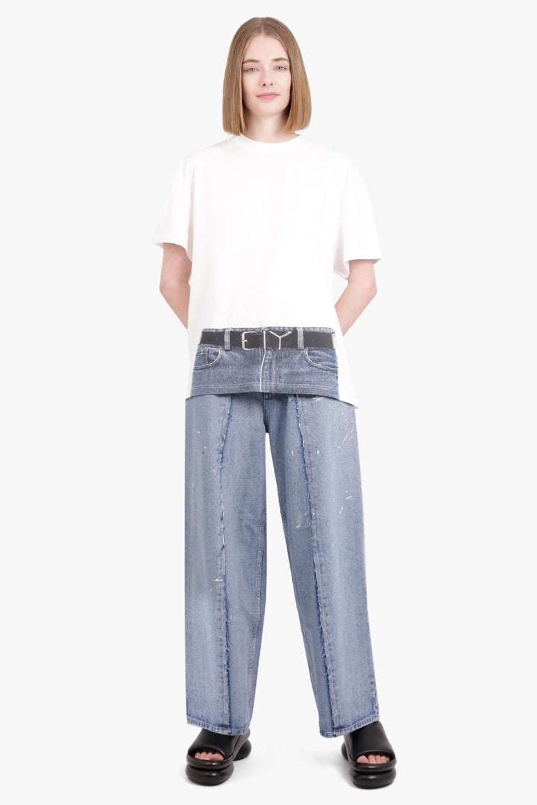 Y/PROJECT RTW TROMPE L'OEIL Y BELT T-SHIRT | WHITE/NAVY