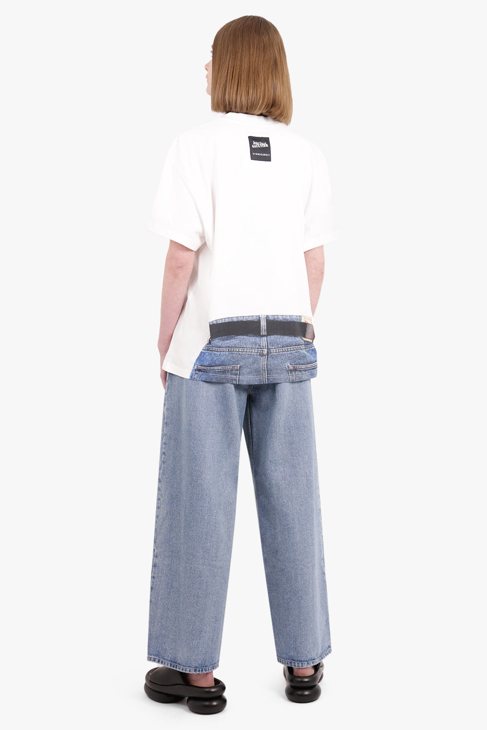 Y/PROJECT RTW TROMPE L'OEIL Y BELT T-SHIRT | WHITE/NAVY