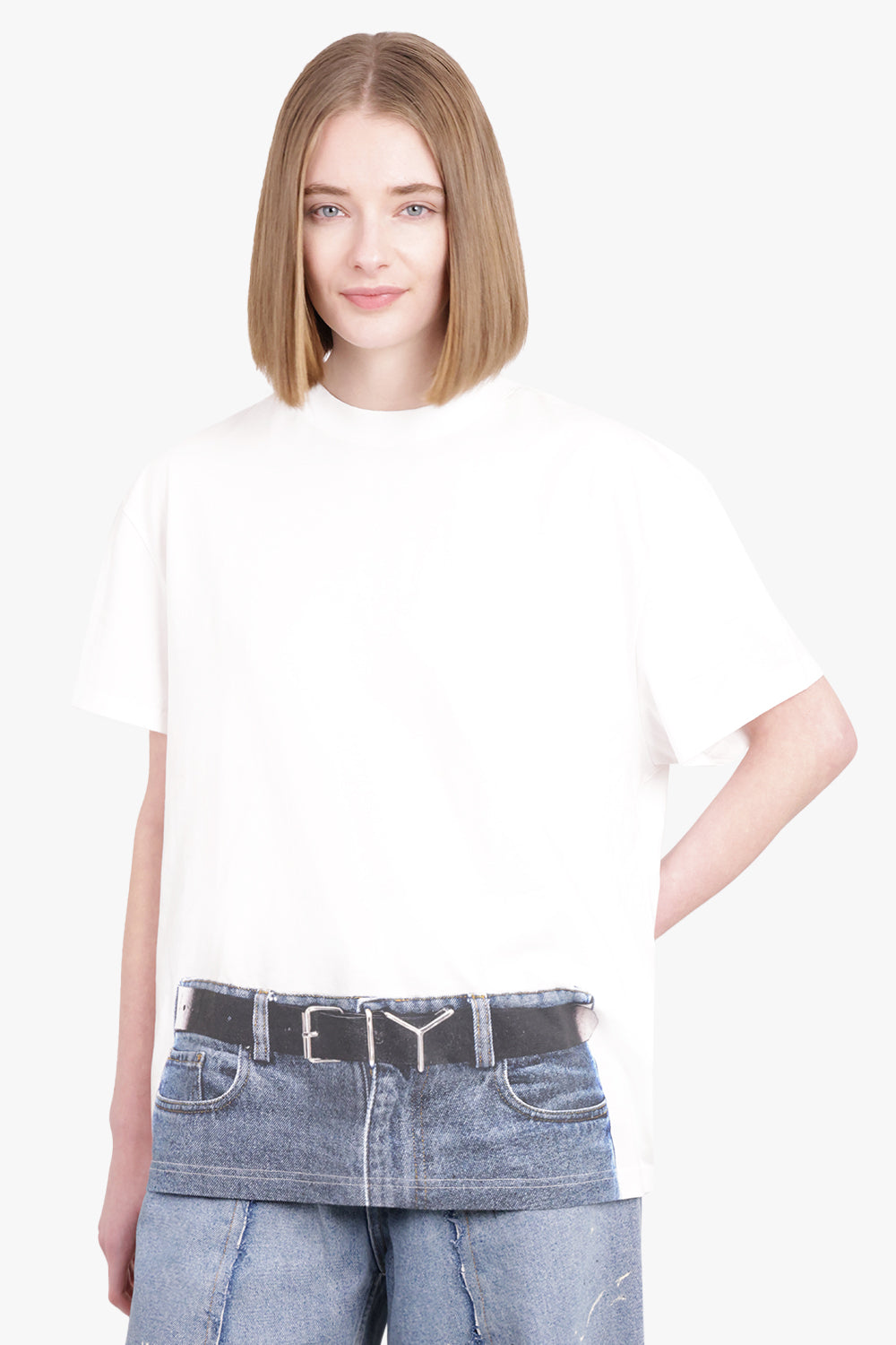 Y/PROJECT RTW TROMPE L'OEIL Y BELT T-SHIRT | WHITE/NAVY