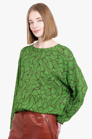 DRIES VAN NOTEN RTW Patterned Long Sleeve Top | Dark Green