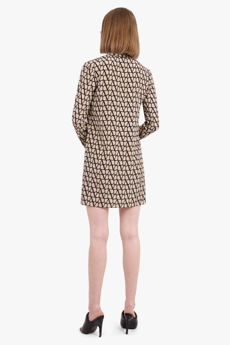 VALENTINO GARAVANI RTW TOILE ICONOGRAPHE MINI SILK DRESS | BEIGE/NERO