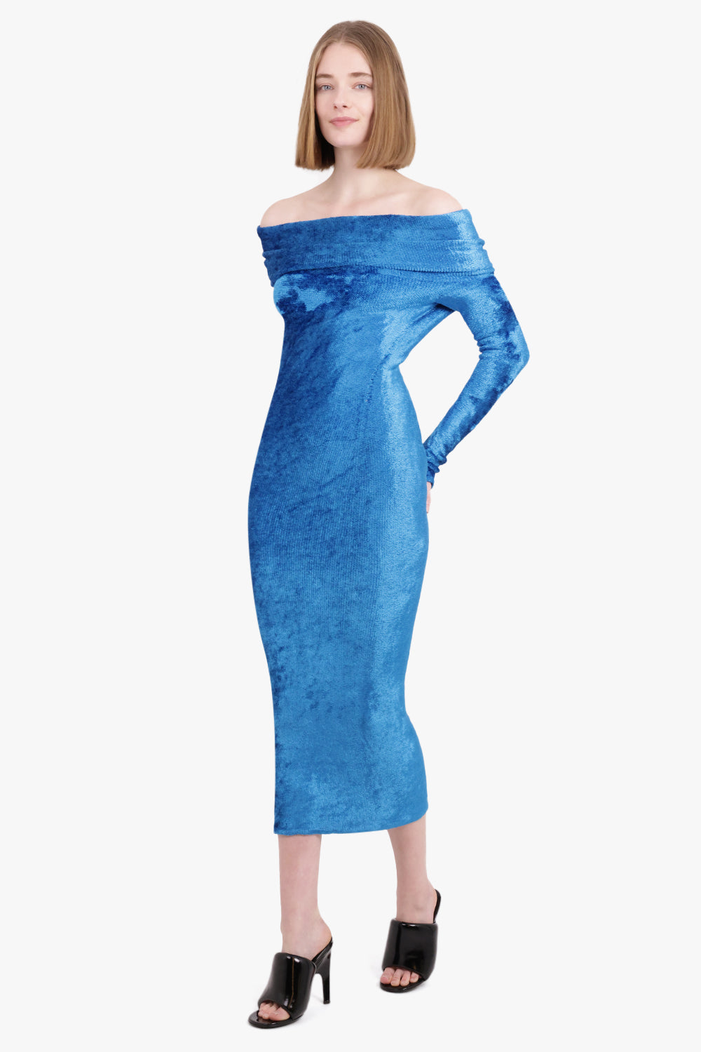 ALAIA RTW Shiny Velvet Off-Shoulder Dress | Azur