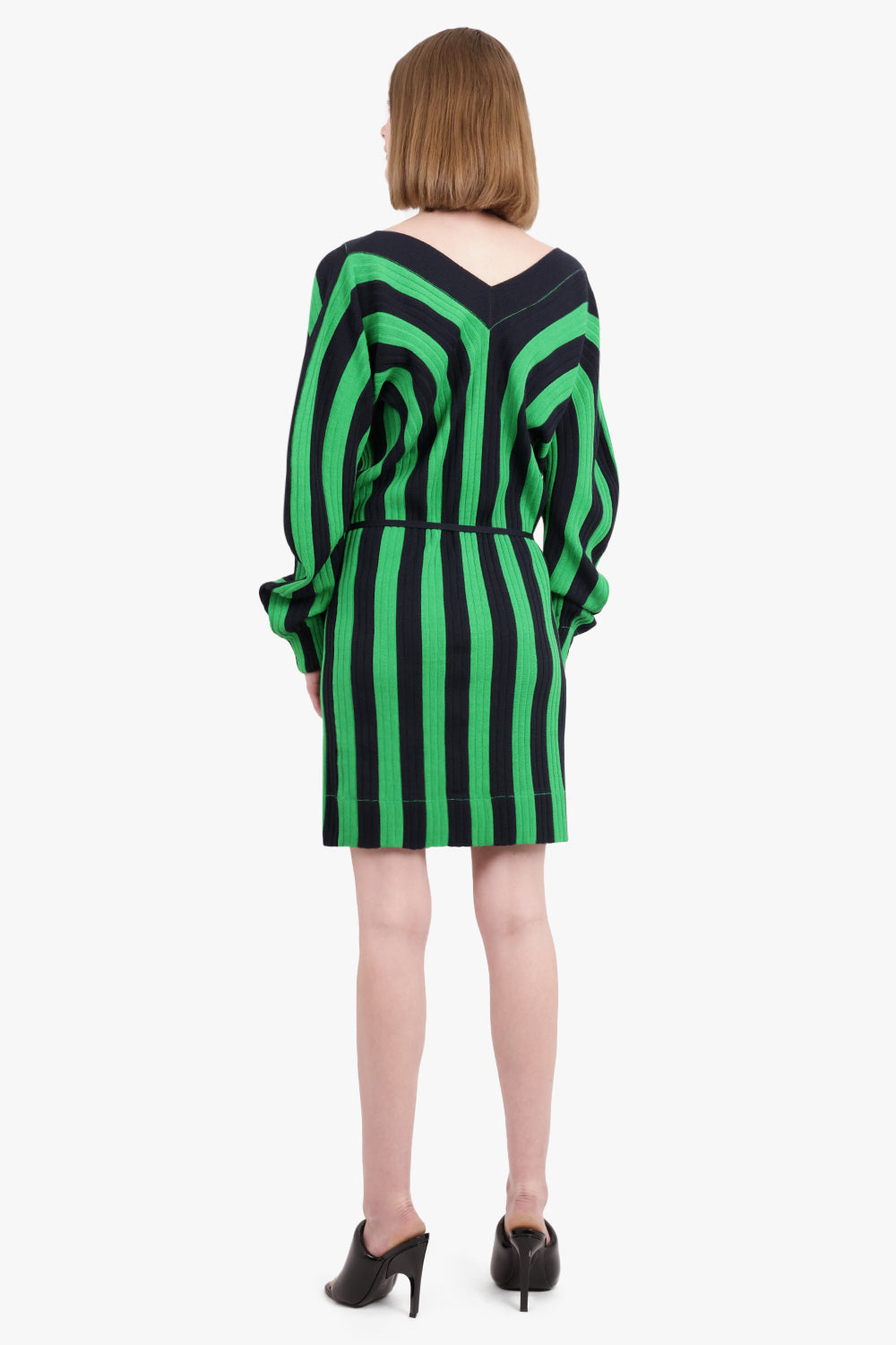 BOTTEGA VENETA RTW STRIPE WRAP DRESS | GREEN/NAVY