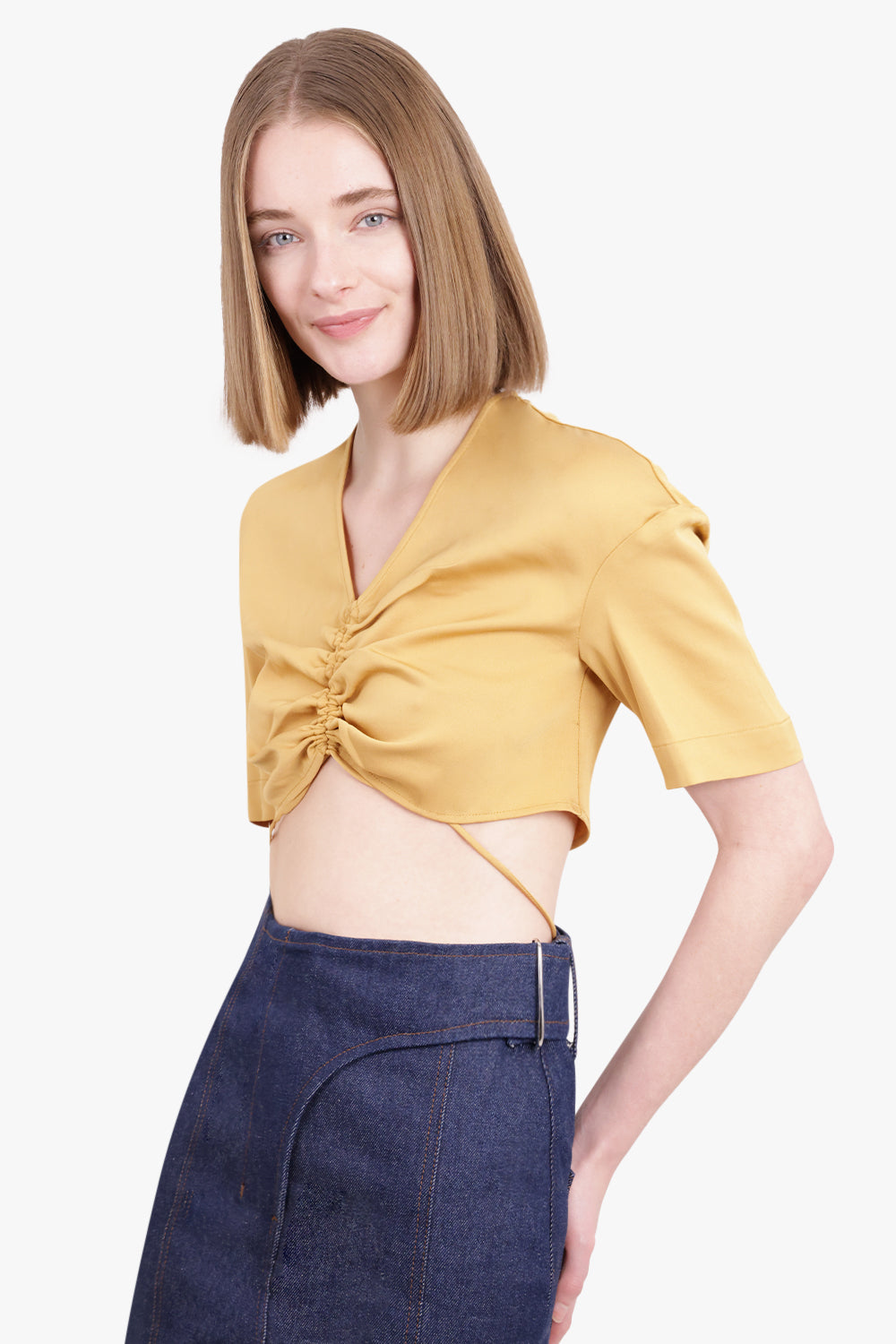 CHRISTOPHER ESBER RTW RUCHED CROP SHIRT | BUTTERSCOTCH