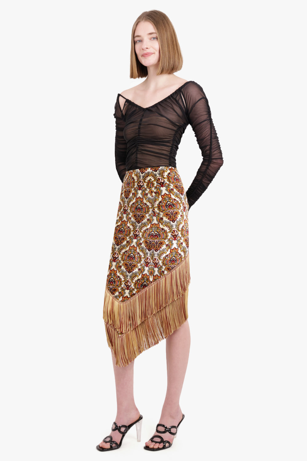 RABANNE RTW Printed Skirt with Fringe Detail | Cachemire
