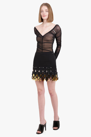 RABANNE RTW Crepe Mini Skirt with Diamond-Shaped Assembly | Black