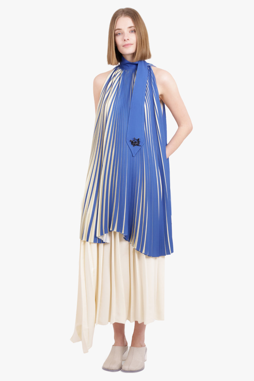 THEBE MAGUGU RTW Sun Ray Pleated Cape | Cobalt/Pearl