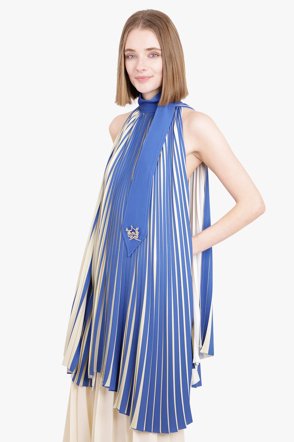 THEBE MAGUGU RTW Sun Ray Pleated Cape | Cobalt/Pearl