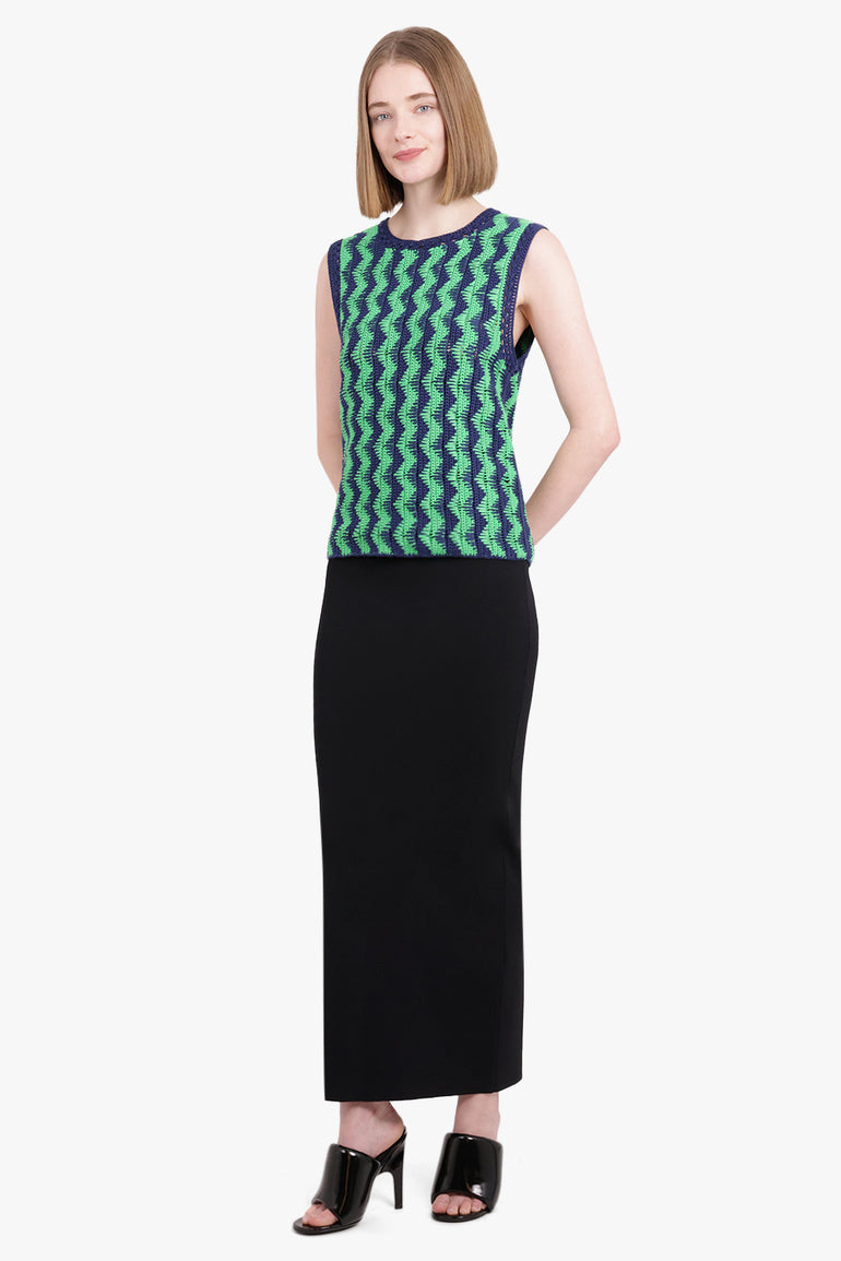 WALES BONNER RTW Isle Zigzag Top | Green/Navy