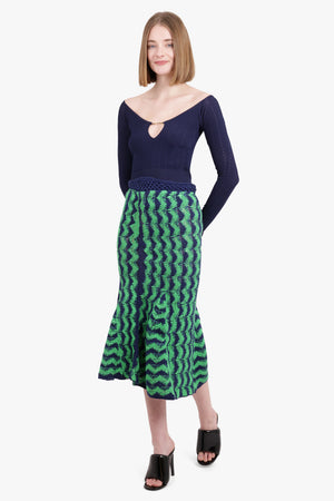 WALES BONNER RTW Ocean Zigzag Skirt | Green/Navy