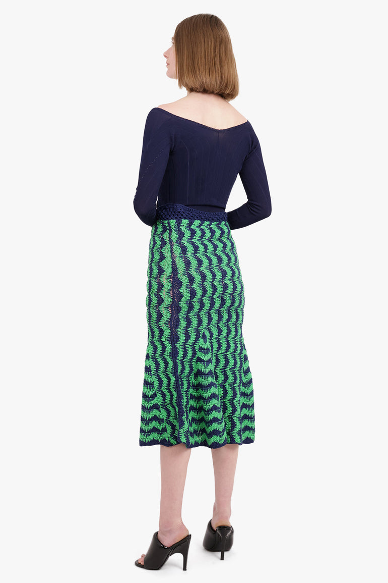 WALES BONNER RTW Ocean Zigzag Skirt | Green/Navy