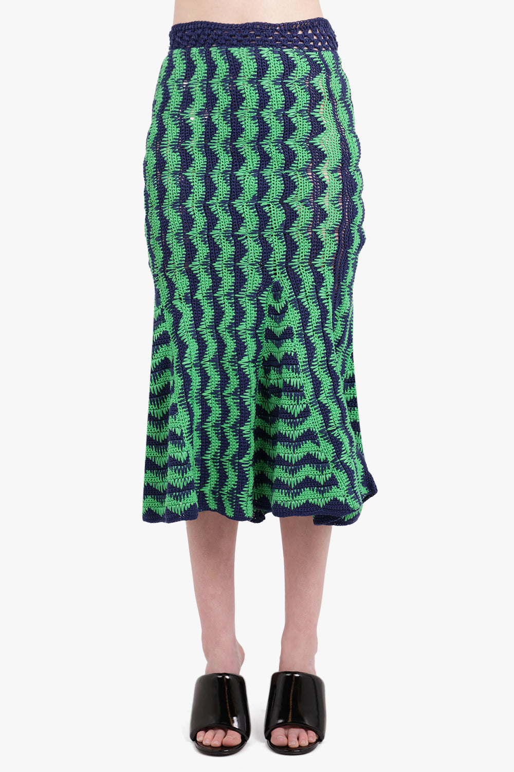 WALES BONNER RTW Ocean Zigzag Skirt | Green/Navy