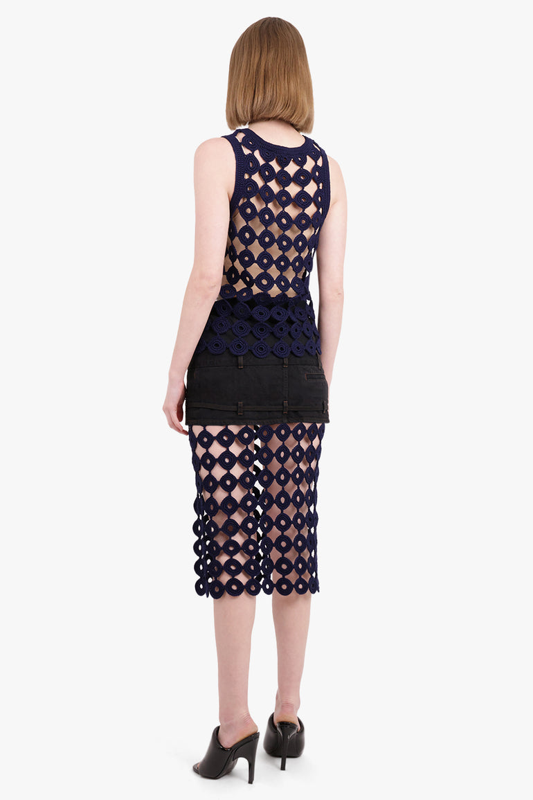 WALES BONNER RTW Stanza Knit Skirt | Navy