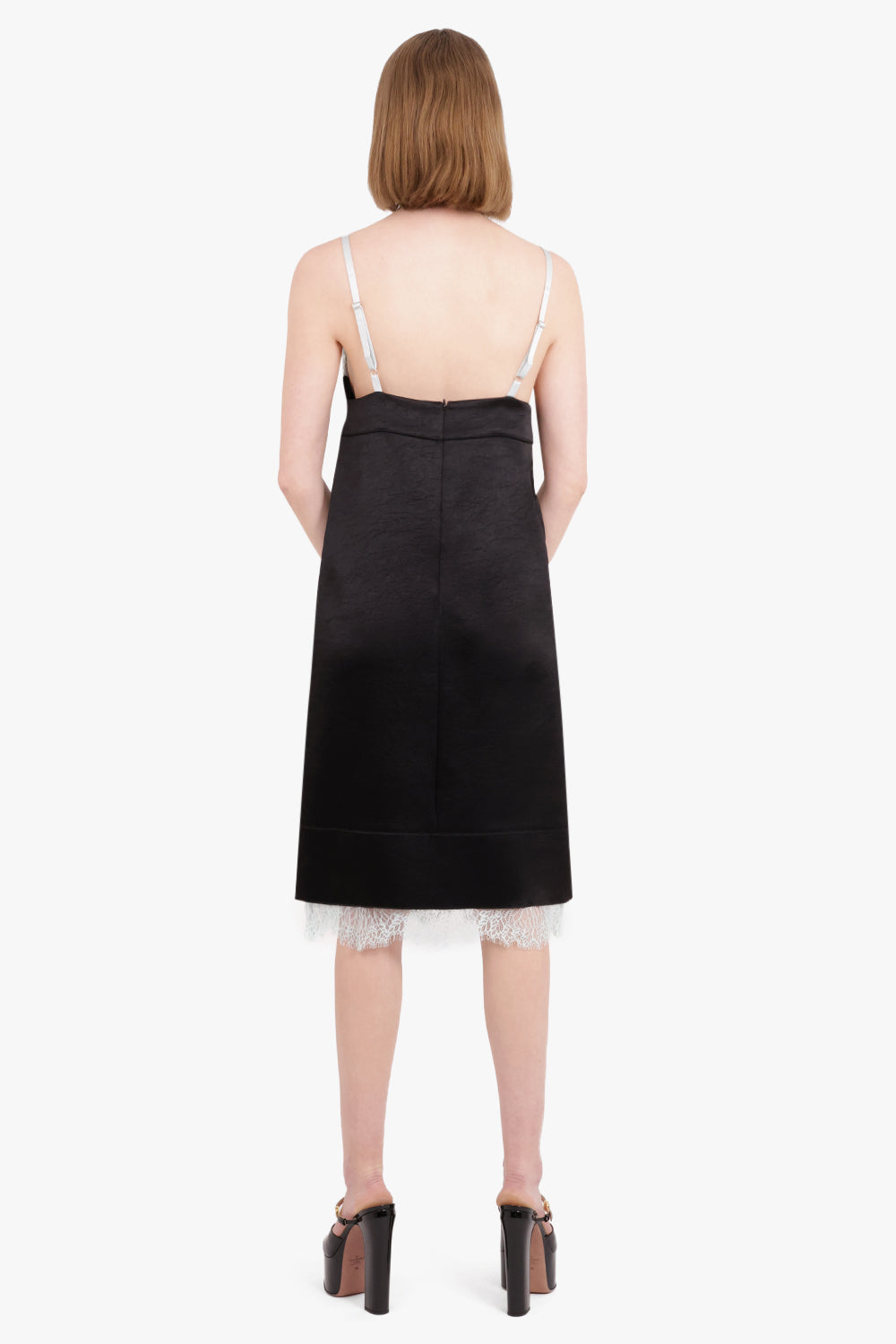 PROENZA SCHOULER RTW CONTRAST LACE SLIP DRESS BLACK