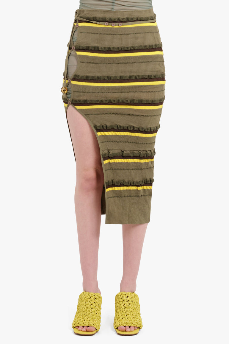 JACQUEMUS RTW LA JUPE MAILLE CONCHA SKIRT | DARK GREEN