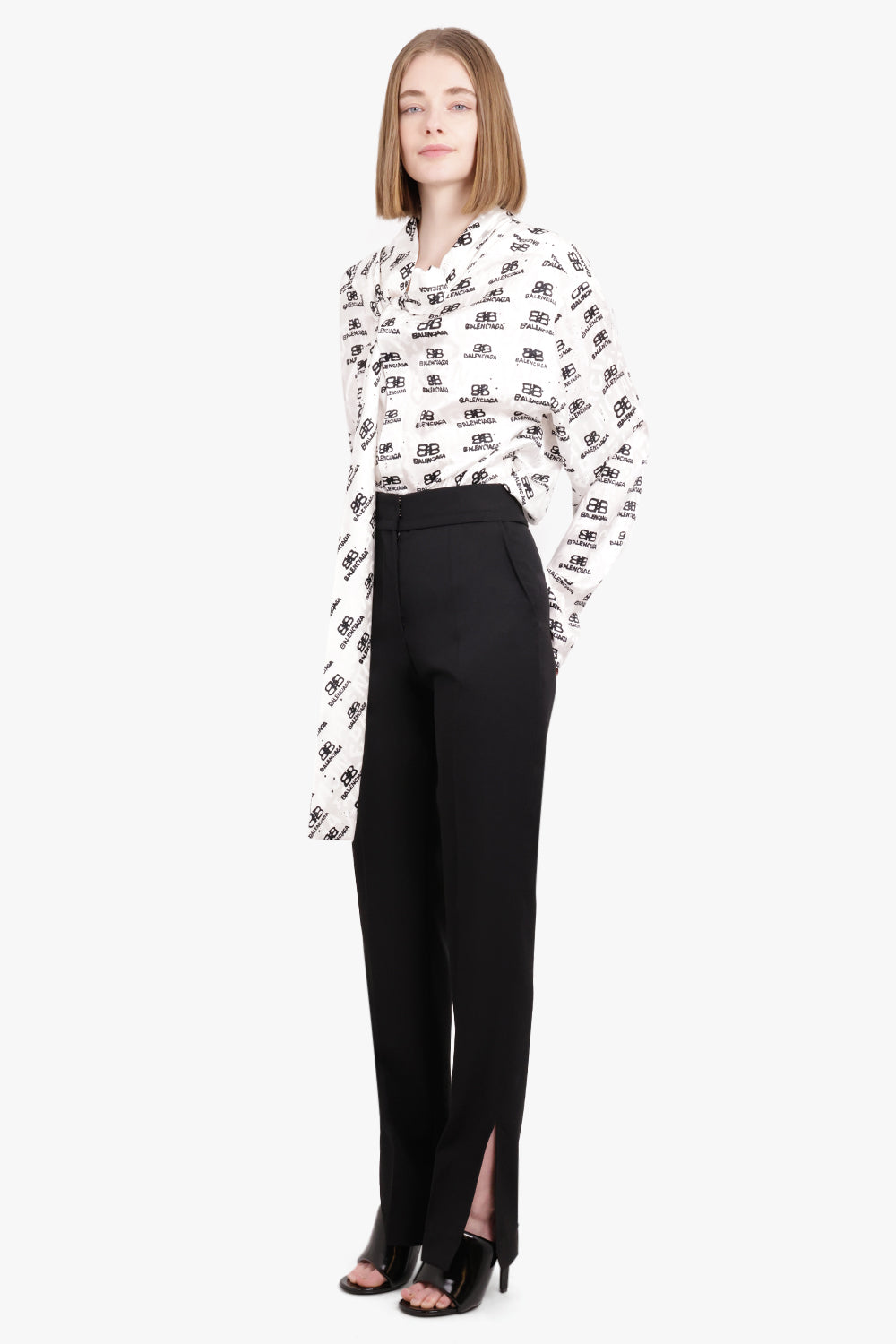 BALENCIAGA RTW SWING BB LOGO BLOUSE | BLACK/WHITE