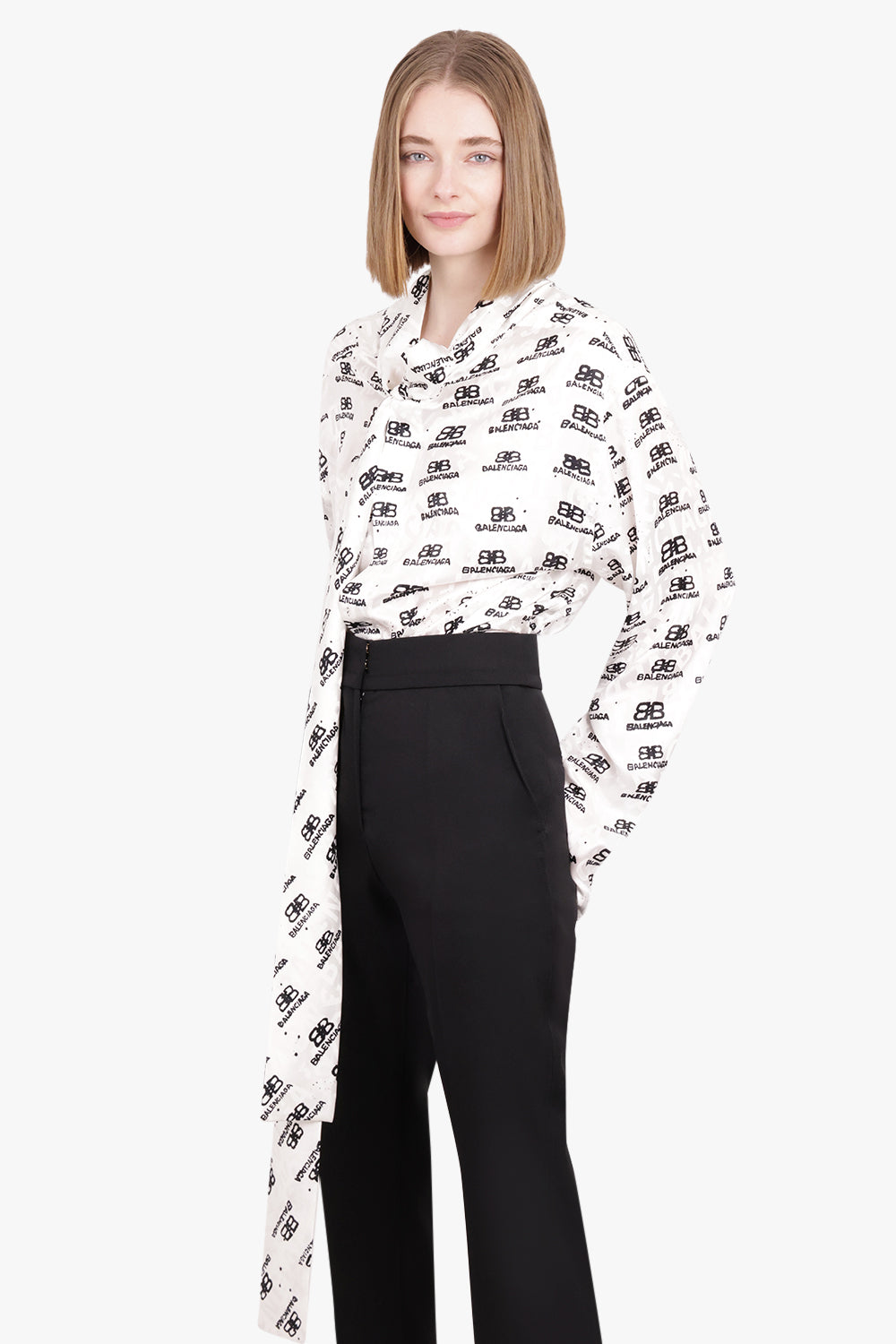 BALENCIAGA RTW SWING BB LOGO BLOUSE | BLACK/WHITE