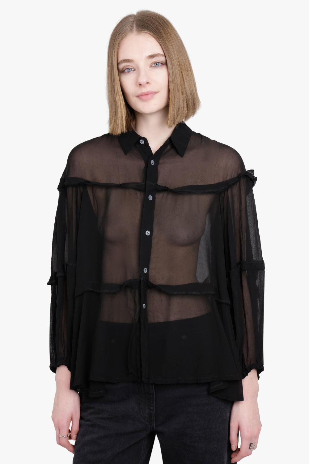 COMME DES GARCONS RTW Sheer Balloon Sleeve Panel Detail L/S Shirt | Black