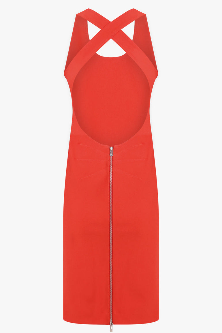 ALAIA RTW Cross Back S/Less Midi Dress | Red