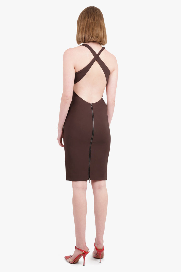 ALAIA RTW Cross Back S/Less Midi Dress | Brown