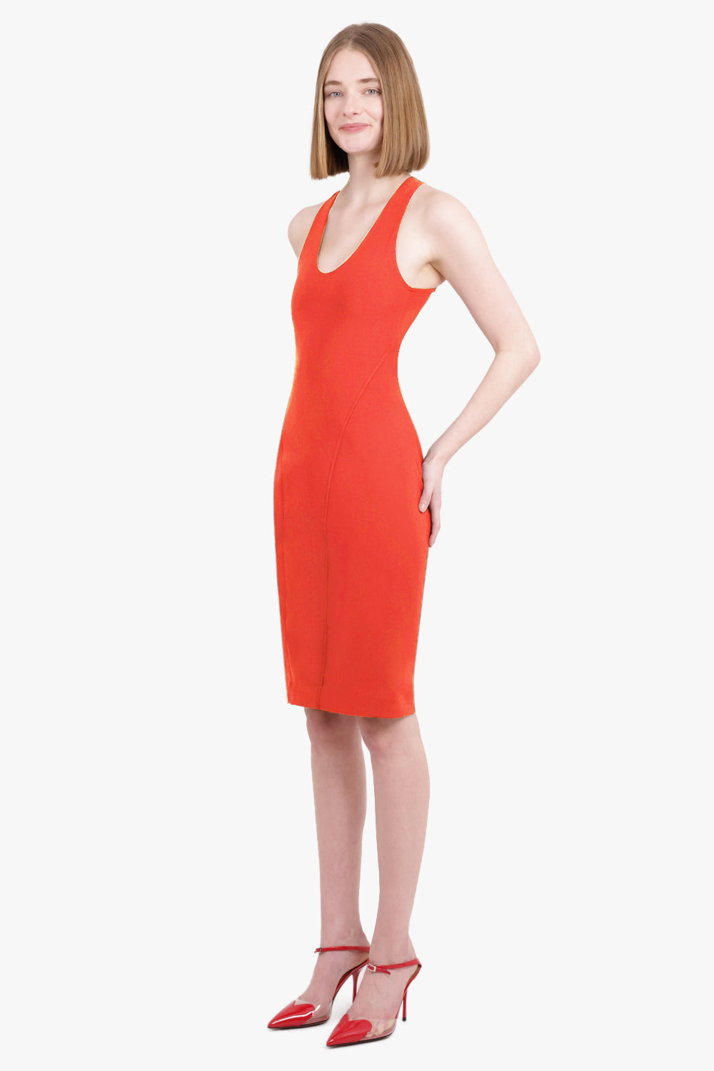 ALAIA RTW Cross Back S/Less Midi Dress | Red