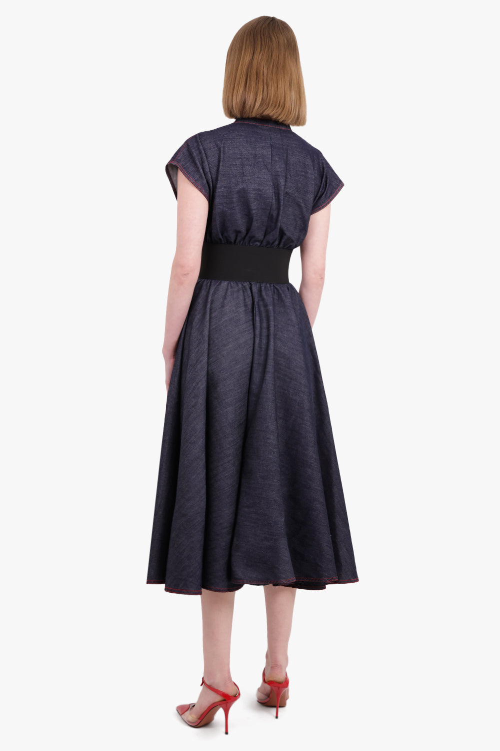 ALAIA RTW Denim Belted Midi Dress | Dark Blue