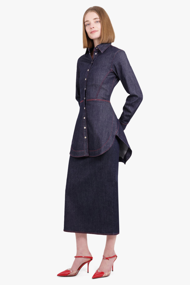 ALAIA RTW Denim Mini Shirt Dress | Dark Blue