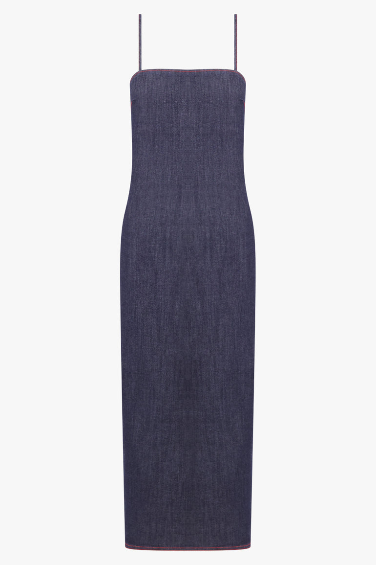 ALAIA RTW Denim Spaghetti Strap Midi Dress | Dark Blue